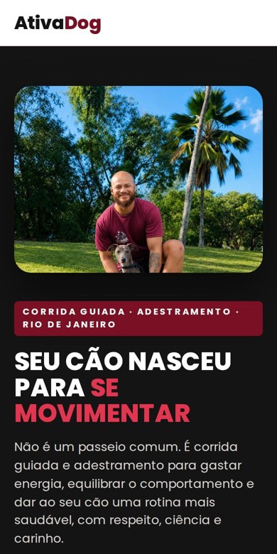 Site da AtivaDog no celular